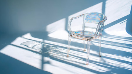 A clear chair bathed in sunlight casts striking shadows on a soft background, creating an elegant and minimalistic atmosphere perfect for modern decor.の素材