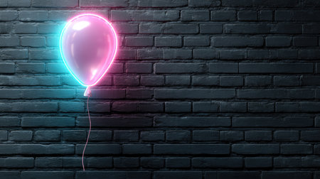 A vibrant neon balloon glows softly against a dark brick wall, creating a striking contrast. Ideal for festive occasions, this image captures a playful atmosphere.の素材