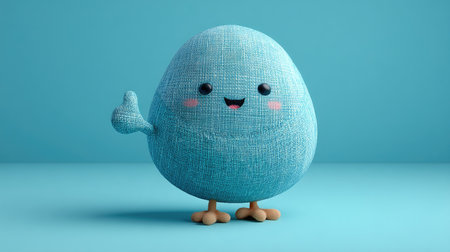 This adorable blue character features a soft fabric texture and a cheerful smile, radiating happiness and playfulness. Ideal for creative projects.の素材