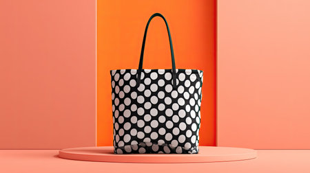 A chic polka dot tote bag showcased against a vibrant background, ideal for fashion and accessory themes. Perfect for commercial and advertising use.の素材
