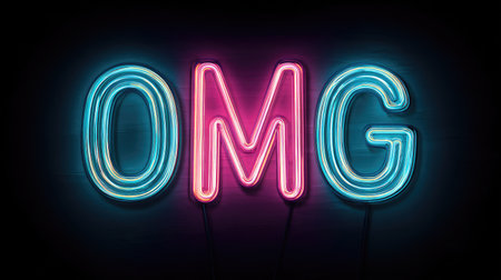 A vibrant neon sign displaying the letters OMG, radiating colorful energy and enthusiasm. Perfect for modern art lovers and creative spaces.の素材