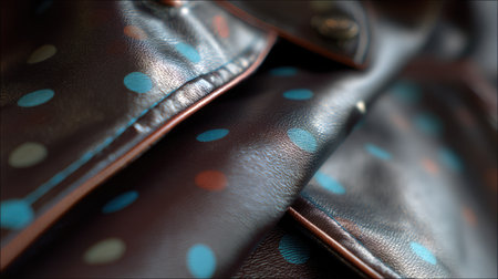 A captivating close-up of smooth fabric featuring vibrant polka dots in blue and orange. This detailed shot highlights texture and color, perfect for design inspiration.の素材