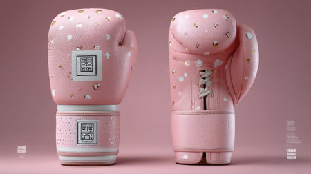 Pink boxing gloves featuring a unique pattern and a stylish design. Ideal for training, they combine fashion and functionality for athletes and fitness enthusiasts.の素材