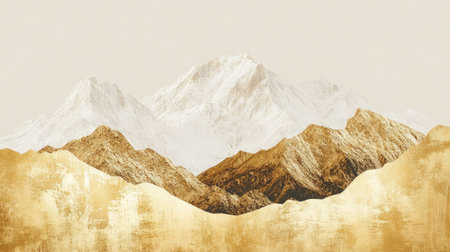 Captivating mountain landscape featuring stunning gold accents that evoke elegance and tranquility, perfect for modern home decor or artistic projects.の素材