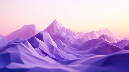 A stunning artistic rendering of dreamy purple mountains in a low polygonal style. This abstract landscape evokes calmness and tranquility, perfect for imaginative or creative projects.の素材
