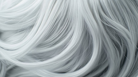 Close-up of soft white hair showcasing its fine texture and smoothness. Ideal for beauty, fashion, and styling projects, capturing elegance and purity.の素材