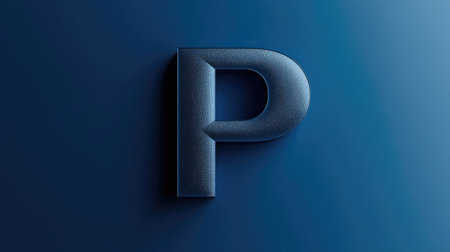 A striking image featuring a textured blue letter P set against a deep blue background, showcasing modern design aesthetics with elegant simplicity and refined style.の素材