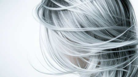 Captivating image of elegant flowing hair in soft light, showcasing texture and movement against a minimalist backdrop. Perfect for beauty and fashion themes.の素材