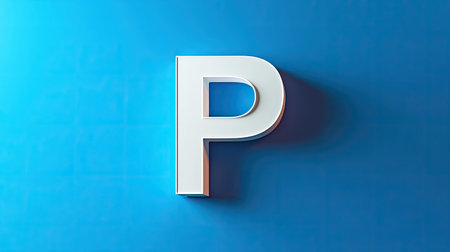 This image features a stylized white letter P against a vivid blue background, casting a soft shadow. It highlights modern typography and design elements, perfect for creative projects.の素材