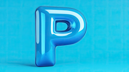 This vibrant glossy blue letter P stands out against a bright turquoise background, offering a modern and artistic element perfect for a variety of creative projects.の素材
