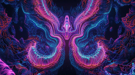 A mesmerizing blend of vibrant neon patterns creates a captivating abstract design. Perfect for projects requiring modern and dynamic visuals.の素材
