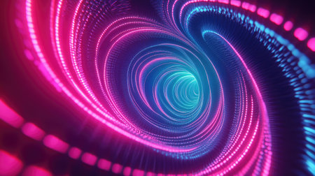 This vibrant abstract artwork features a captivating tunnel of light waves in neon pink and blue tones, evoking a sense of motion and depth. Perfect for digital projects.の素材