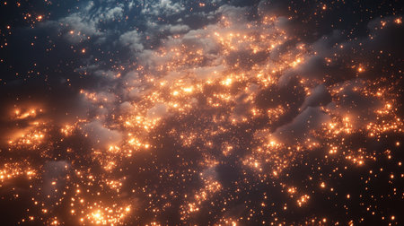 A breathtaking view of a starry sky filled with shimmering sparkles and soft clouds, evoking a sense of wonder and tranquility in the vast universe.の素材