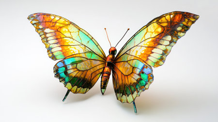 This exquisite butterfly sculpture showcases vibrant colors and intricate patterns, capturing the beauty of nature in a stunning three-dimensional art piece.の素材