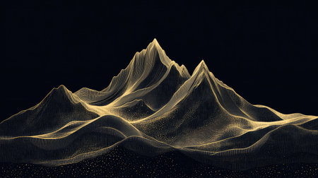 A stunning digital artwork featuring golden mountains set against a dark background. This abstract piece captures elegance and depth, combining nature with technology.の素材