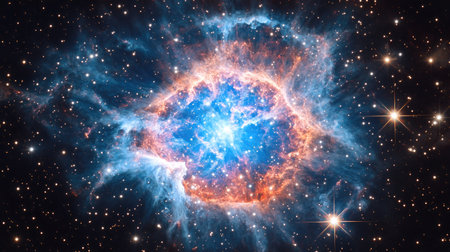 A stunning cosmic nebula showcases vibrant colors and breathtaking patterns in deep space, illuminating the vast universe with stellar beauty and mystery.の素材