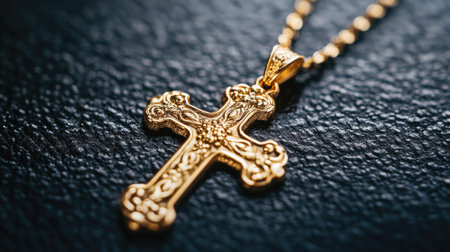 This stunning gold cross pendant showcases intricate details and a luxurious design, perfect as a meaningful accessory for any occasion. Ideal for jewelry lovers.の素材