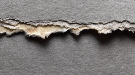 A stunning composition of textured paper showcasing a torn edge on a gray background, ideal for creative projects and artistic designs.の素材