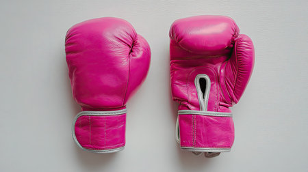 Vibrant pink boxing gloves isolated on a clean white background. Perfect for sports enthusiasts seeking unique training gear or fitness inspiration.の素材