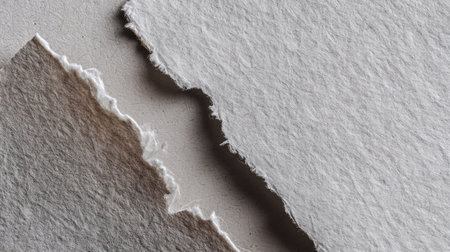 Close-up of textured paper with torn edges showcasing natural tones. Ideal for art, design, or craft projects, offering a minimalist and organic aesthetic.の素材