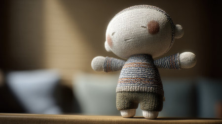 This adorable handmade toy figure radiates charm and playfulness. Crafted with soft textures and colorful details, it embodies creativity and joy, perfect for decoration.の素材