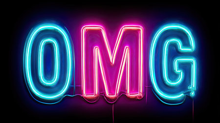This vivid neon light artwork features the bold letters "OMG" in bright pink and blue, creating a striking visual statement perfect for modern decor.の素材