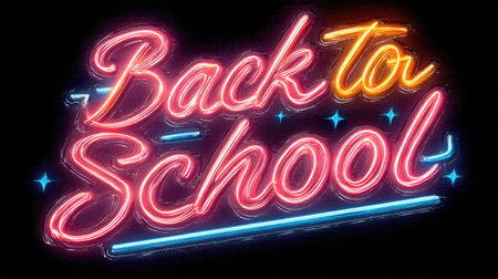 Vibrant neon sign featuring "Back to School" messages perfect for educational events and celebrations. Eye-catching design adds a fun touch to learning.の素材