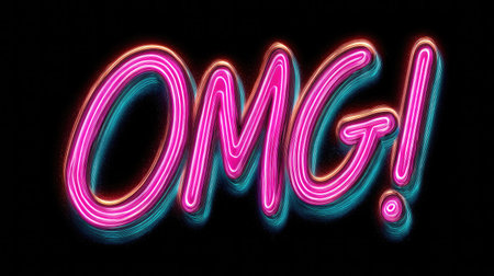 This stunning neon sign showcasing the word "OMG!" exudes vibrant energy. Its colorful glow against a dark background creates a striking visual impact that captures excitement and modern expression.の素材