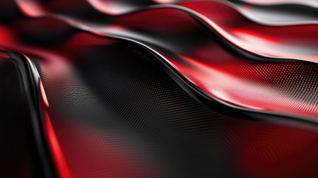 This stunning close-up image showcases elegant wavy textures in vibrant red and black tones, perfect for backgrounds or design projects needing modern flair.の素材