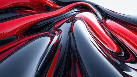 This striking abstract image features smooth red and black fluid swirls that create a glossy and dynamic texture, perfect for modern design projects.の素材