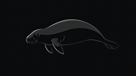 This illustration features a manatee gracefully swimming in a dark background. The design highlights the gentle nature of this aquatic mammal, perfect for wildlife themes.の素材