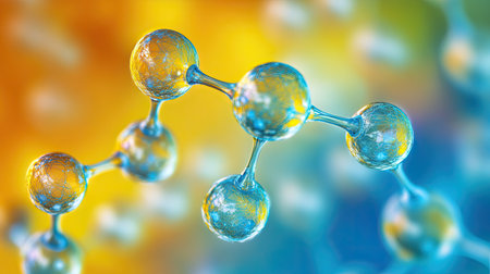 This vibrant image showcases a close-up view of a molecular structure with a colorful background, symbolizing scientific exploration and innovation in chemistry.の素材