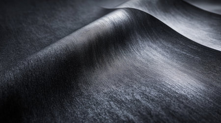 This image showcases a close-up of dark, shimmering fabric that creates elegant waves and smooth textures, perfect for design, fashion, or artistic projects.の素材