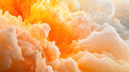 This abstract image features vibrant swirls of orange and white, resembling a dreamlike cloud formation. Perfect for creative projects and backgrounds.の素材