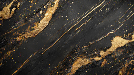 Discover an elegant black and gold marble texture that combines luxury and modern design. This abstract background features vibrant metallic accents for stunning visuals.の素材