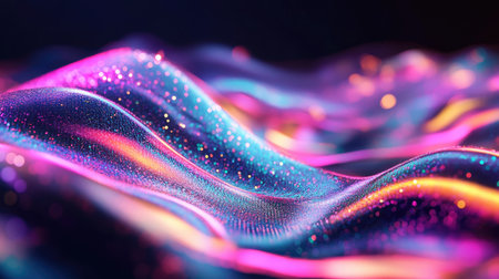 This stunning digital artwork showcases vibrant waves of colorful light with sparkling elements, creating an enchanting and modern abstract design perfect for backgrounds.の素材