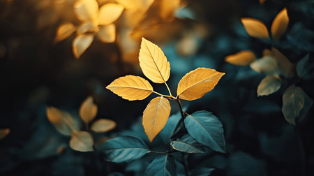 A close-up image of vibrant yellow and green leaves set against a softly blurred background, showcasing the beauty of nature and tranquility found in foliage.の素材