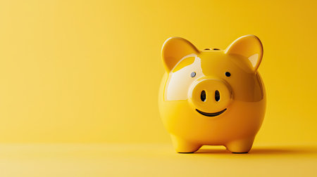 This vibrant yellow piggy bank exudes joy and optimism, symbolizing savings and financial growth. Ideal for finance concepts and budgeting themes.の素材