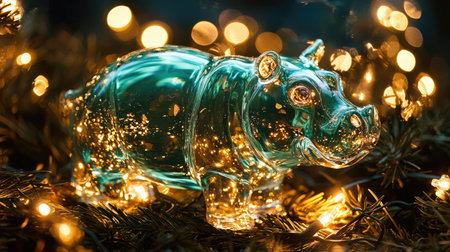 This enchanting glass pig figurine shines with sparkling lights, making it a perfect festive decoration. Ideal for seasonal celebrations and unique home decor.の素材
