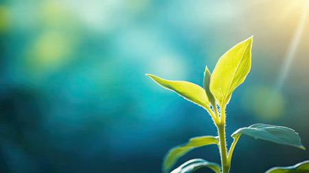 A fresh green plant sprout thrives in bright natural light, symbolizing growth and renewal. The close-up captures the beauty of nature and vitality.の素材