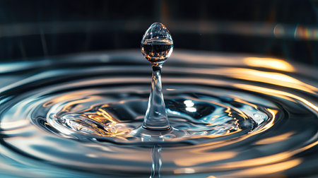 A captivating close-up of a water droplet creating mesmerizing ripples on a surface, showcasing the beauty and clarity of liquid dynamics in motion.の素材