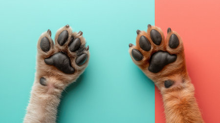 Discover adorable cat and dog paws showcasing their unique textures against vibrant backgrounds. Perfect for pet lovers and animal enthusiasts alike.の素材
