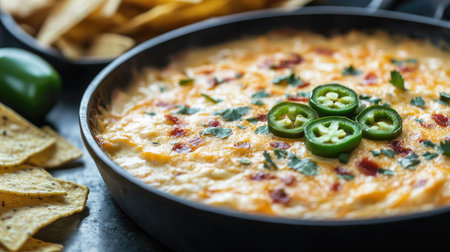 Indulge in a creamy cheese dip featuring fresh jalapeの素材