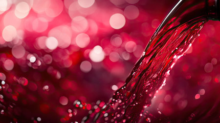 A captivating close-up of vibrant red liquid pouring gracefully, adorned by a mesmerizing bokeh background. Perfect for conveying energy and refreshment.の素材