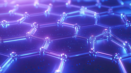 This stunning abstract image showcases a futuristic molecular structure, illuminated by glowing neon effects, creating a captivating visual experience in science and technology.の素材