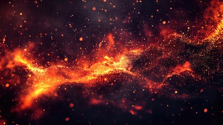 A mesmerizing abstract background filled with glowing particles in vibrant hues of orange and red. Perfect for creative projects, digital art, and various designs.の素材