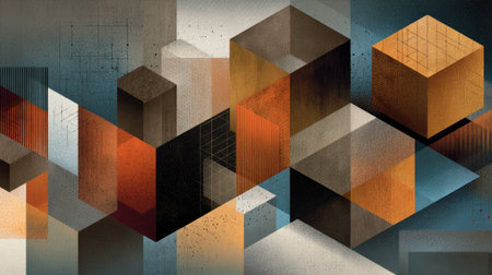 Explore a captivating abstract geometric artwork showcasing warm tones and intricate textures. Ideal for modern design and creative projects.の素材