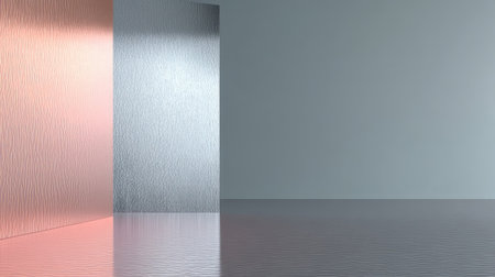 A serene minimalist room featuring textured walls with soft reflections. Ideal for creative projects, advertisements, or editorial use. The calming colors enhance modern design aesthetics.の素材