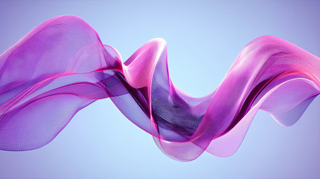 This image features a captivating abstract design with flowing waves in vibrant purple tones, set against a soft background, creating an elegant and tranquil visual.の素材