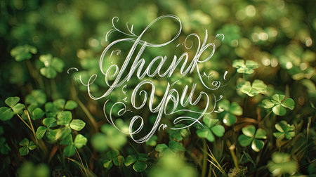 A delicate thank you message elegantly designed over a lush green clover background, perfect for expressing appreciation and gratitude in various occasions.の素材